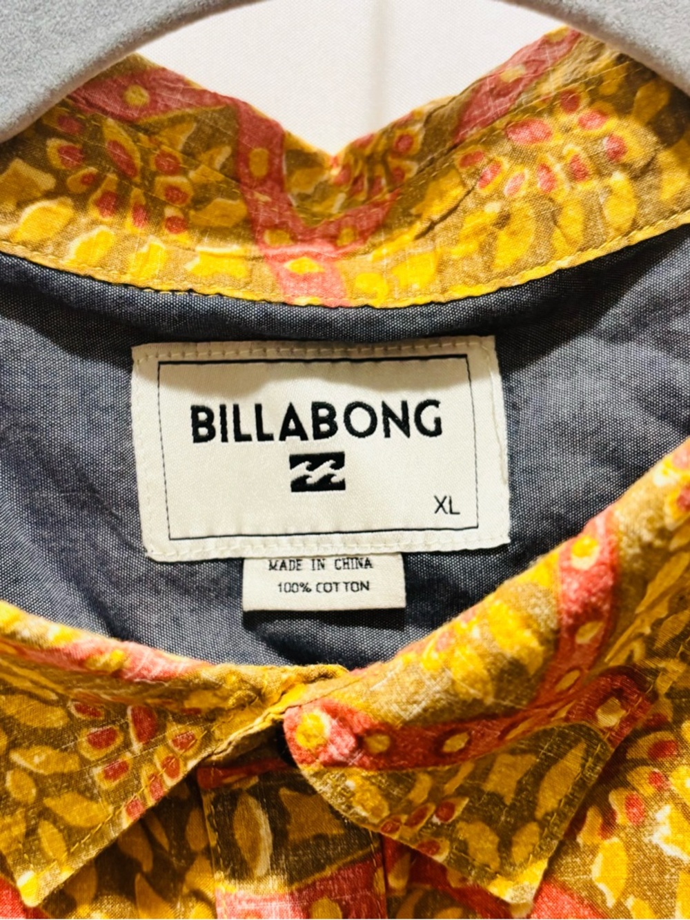Billabong Vintage Button-Down Short Sleeve Men's Cotton Shirt Yellow Orange XL - Picture 2 of 5